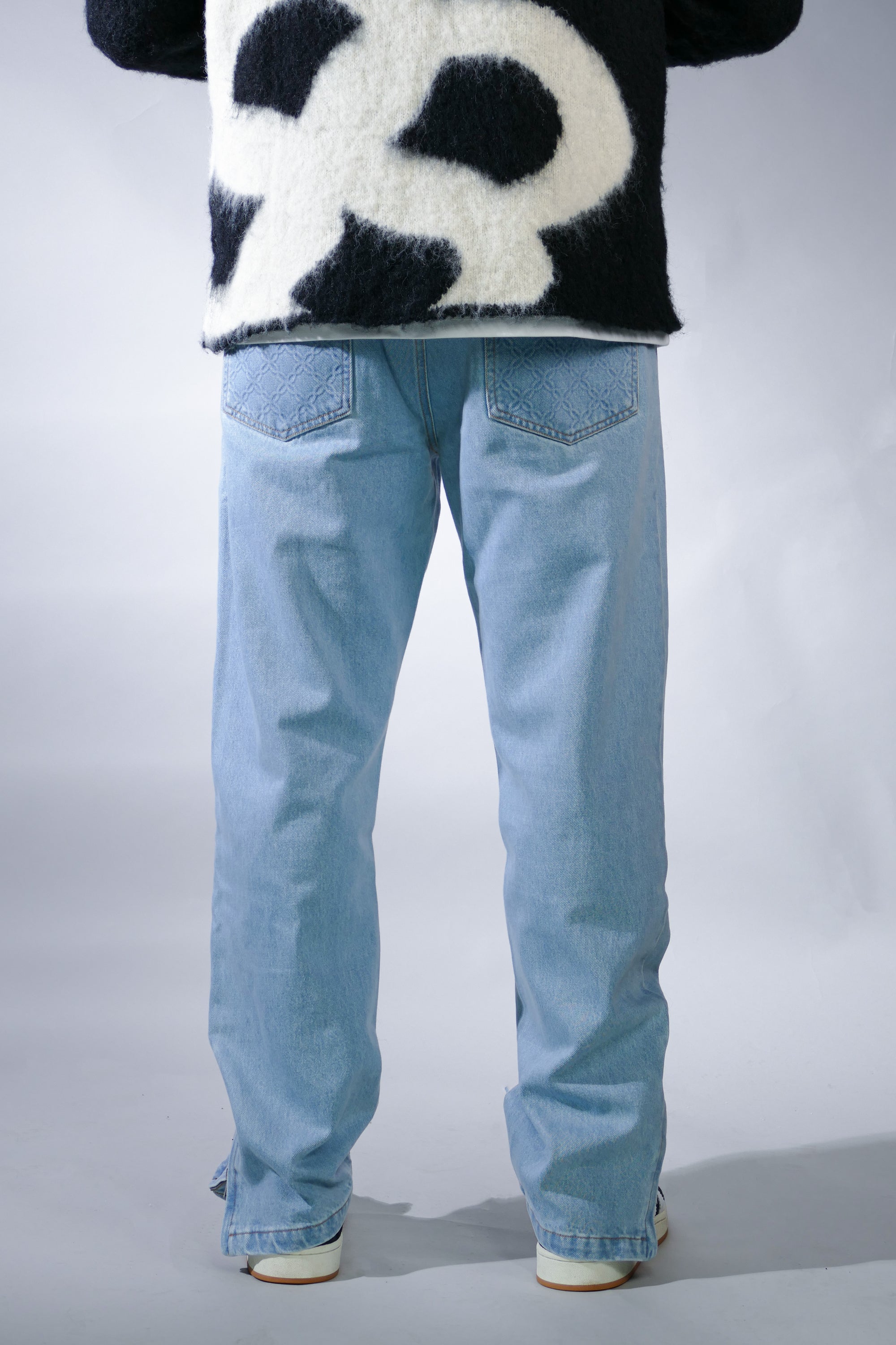 Deconstructed Monogram Jeans - Ice Blue