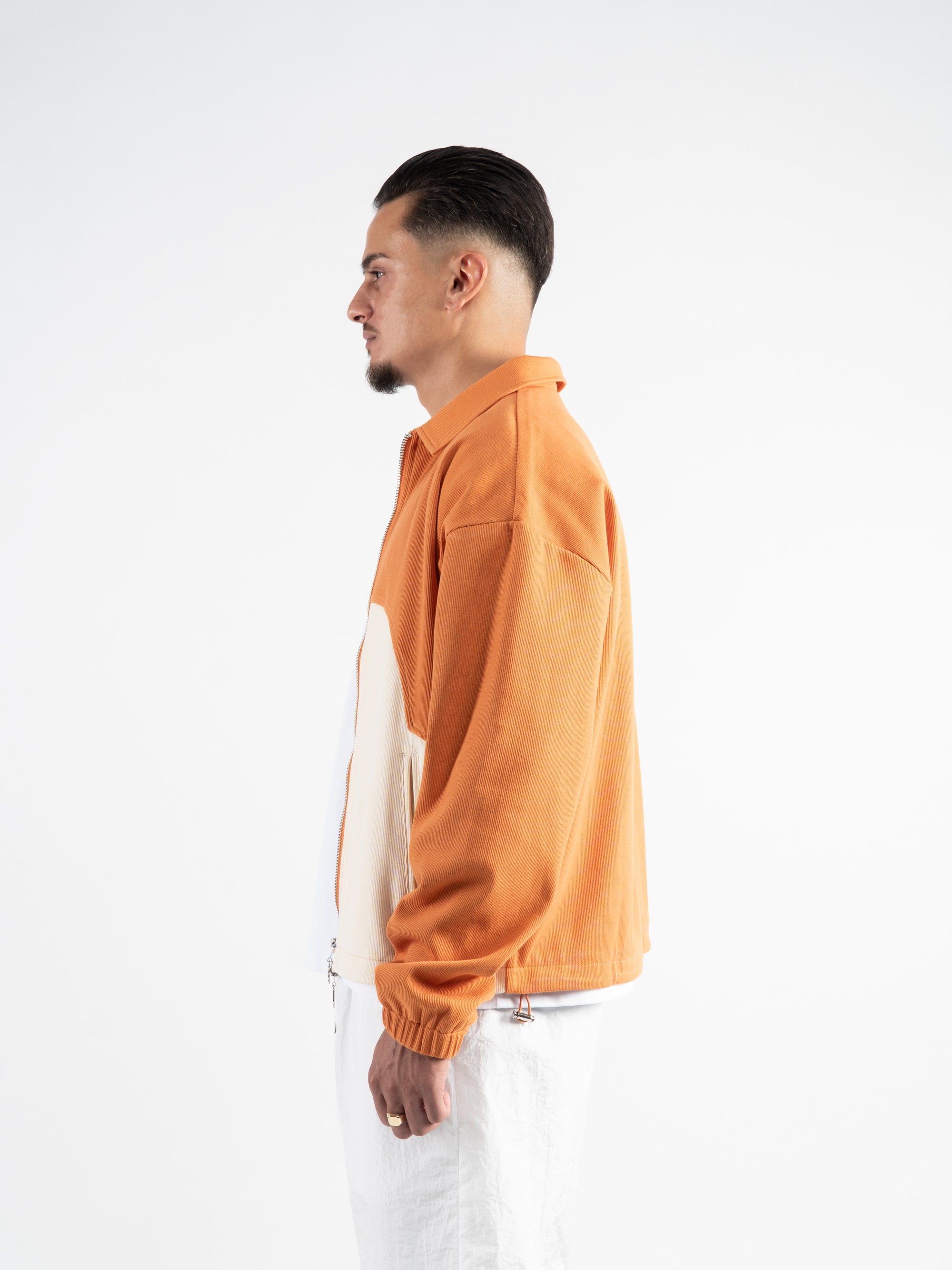 Helios Ribbed Jacket - Orange/Off-White