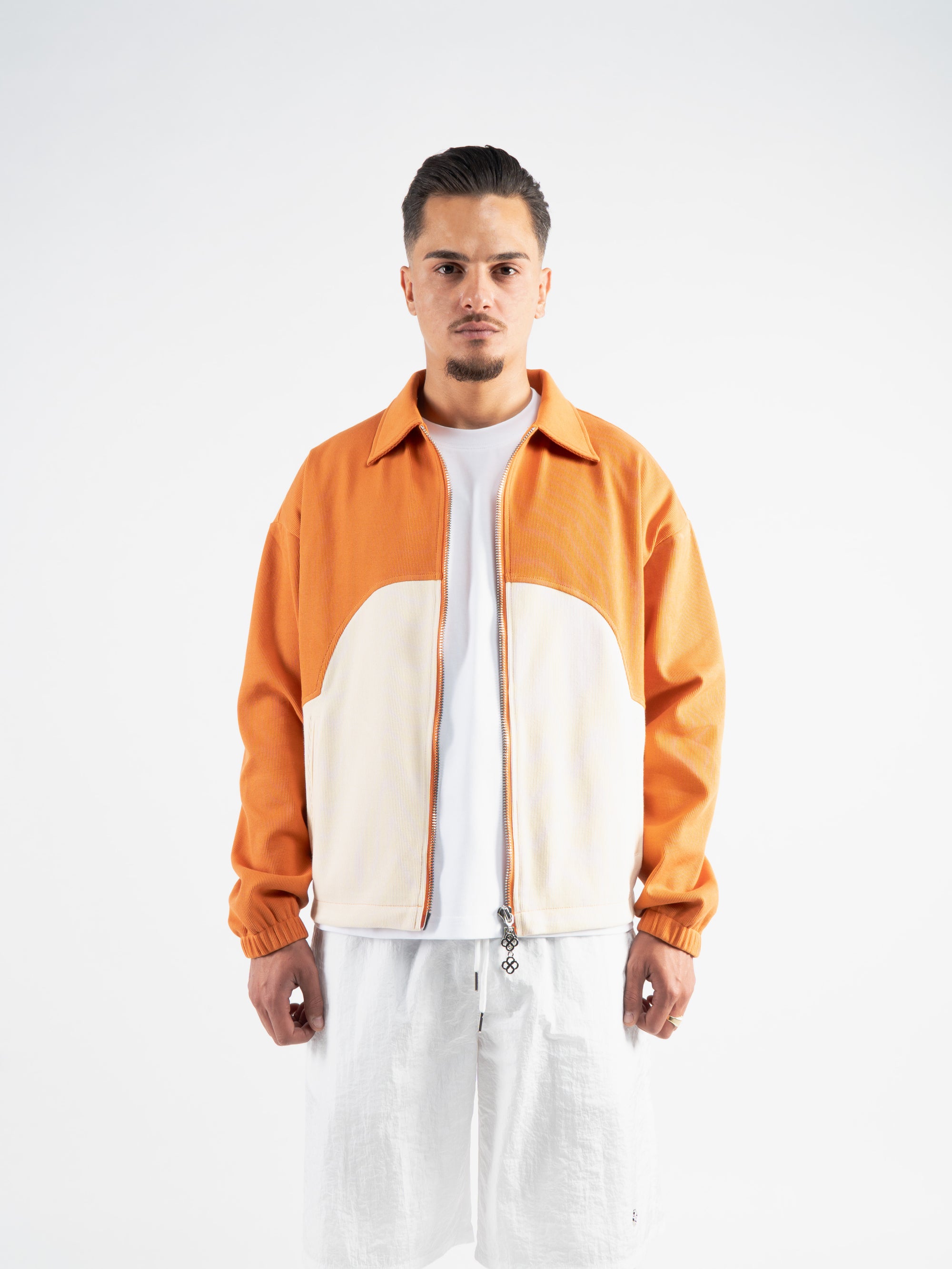 Helios Ribbed Jacket - Orange/Off-White